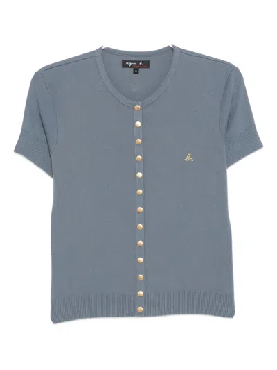 Agnès B. Logo-embroidered Top In Blue