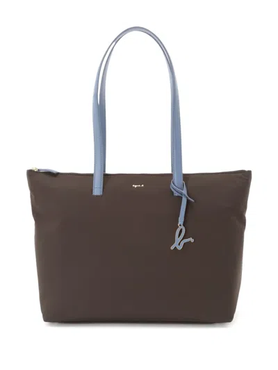 Agnès B. Logo-lettering Two-tone Tote Bag In Brown