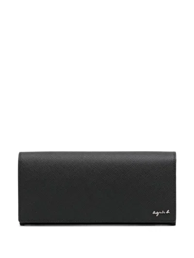 Agnès B. Logo-plaque Leather Wallet In Black