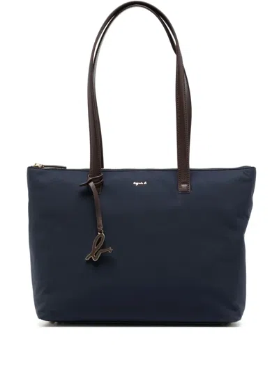 Agnès B. Logo-plaque Zipped Tote In Blue