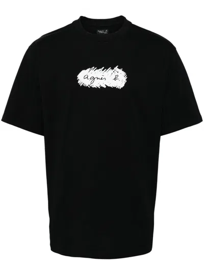 Agnès B. Logo Print Cotton T-shirt In Black