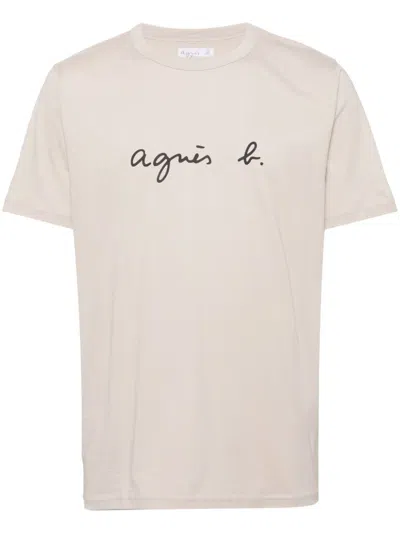 Agnès B. Logo Print Cotton T-shirt In Neutral