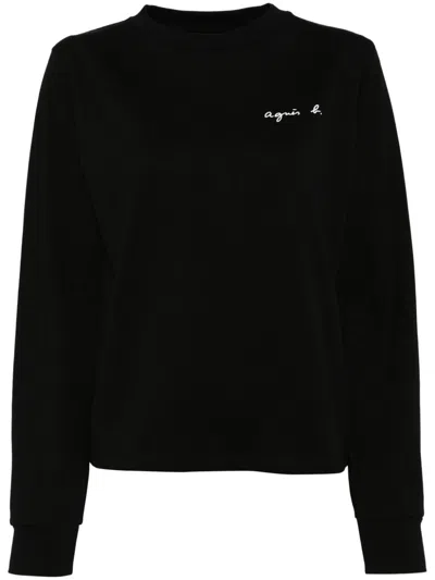 Agnès B. Logo Print Long-sleeved T-shirt In Black