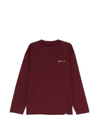 Agnès B. Logo-embroidered Long-sleeve T-shirt In Burgundy