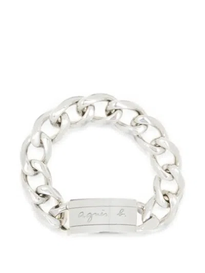 Agnès B. Logo-plaque Curb-chain Ring In Metallic
