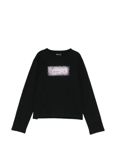 Agnès B. Logo-print Long-sleeve T-shirt In Black