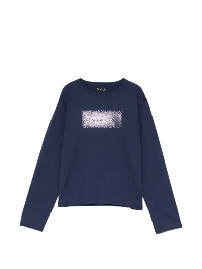 Agnès B. Logo-print Long-sleeve T-shirt In Blue