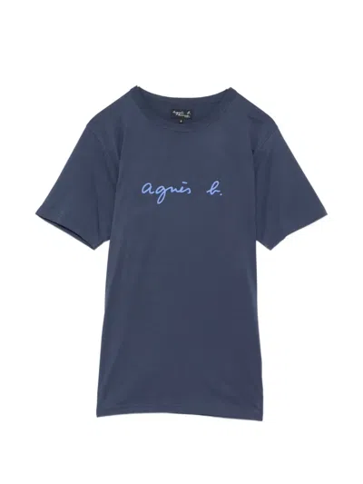 Agnès B. Logo-print Round Neck T-shirt In Blue