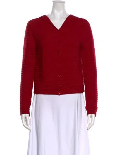 Pre-owned Agnès B. Merino Wool V-neck Sweater In Red