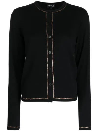 Agnès B. Paillettes Fine-knit Cardigan In Black
