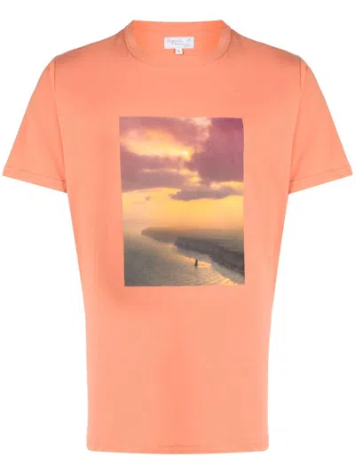 Agnès B. Photograph-print Crew-neck T-shirt In Orange