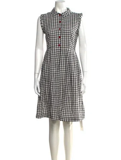 Pre-owned Agnès B. Plaid Print Knee-length Dress In White