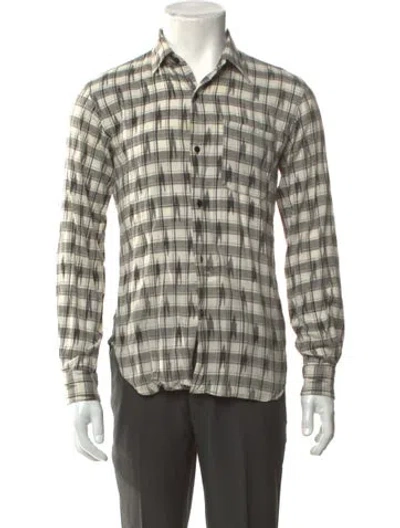 Pre-owned Agnès B. Plaid Print Long Sleeve Dress Shirt In Neutral
