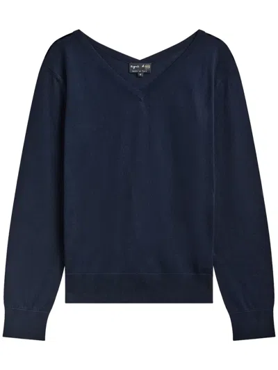 Agnès B. Point D'ironie-print Cotton Jumper In Blue
