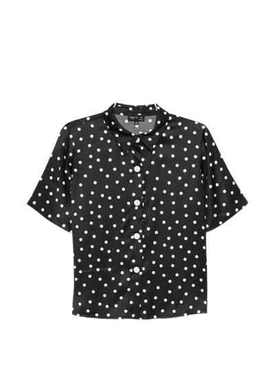 Agnès B. Polka-dot Buttoned Top In Black