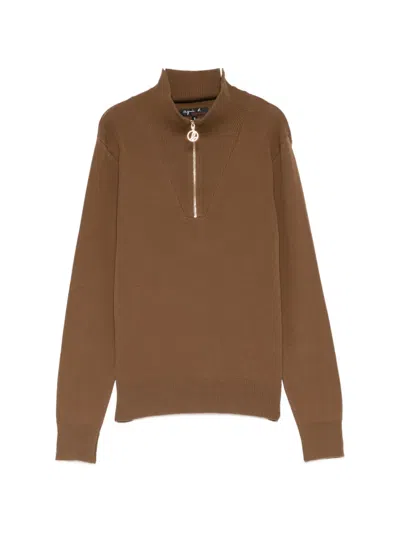 Agnès B. Quarter-zip Knitted Top In Brown