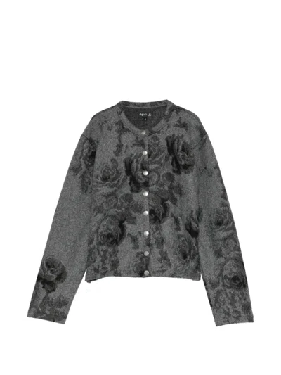 Agnès B. Rose-pattern Snap Cardigan In Gray