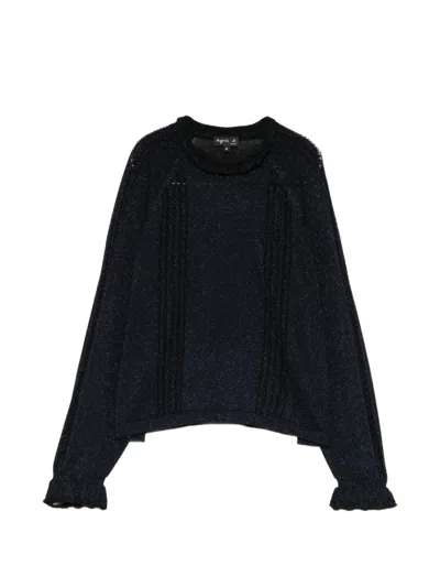 Agnès B. Ruffle-trim Glitter-knit Sweater In Black