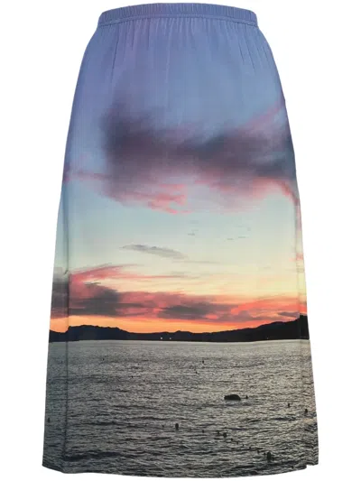 Agnès B. Sharon Sunset-print Midi Skirt In Blue