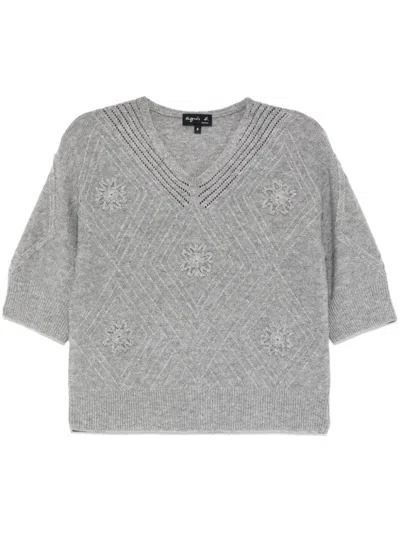 Agnès B. Short-sleeved Knitted Top In Grey