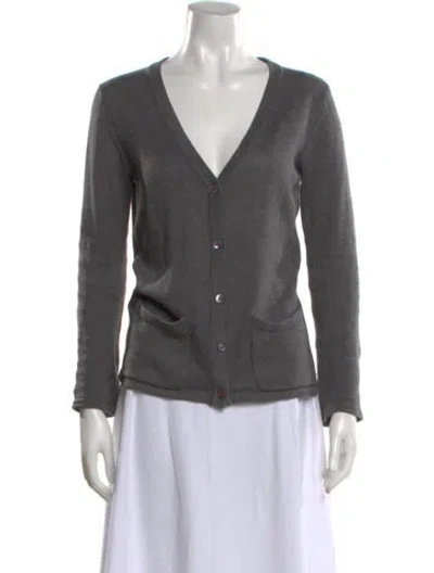 Pre-owned Agnès B. Silk V-neck Sweater In Gray