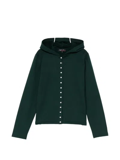 Agnès B. Snap Hoodie In Green