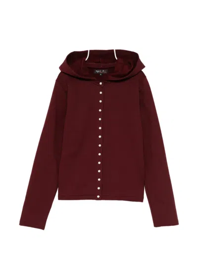 Agnès B. Snap Hoodie In Burgundy