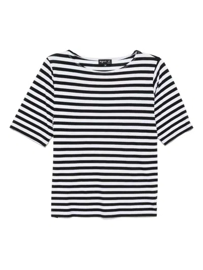 Agnès B. Striped Border T-shirt In Black