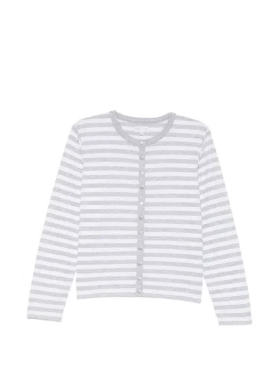 Agnès B. Striped Cotton Cardigan In White