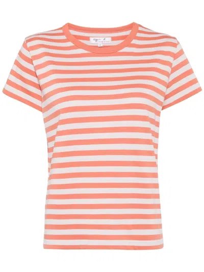 Agnès B. Striped Cotton T-shirt In Orange