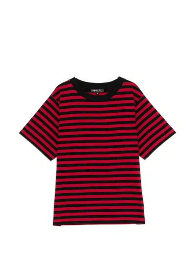 Agnès B. Striped Cotton T-shirt In Brown