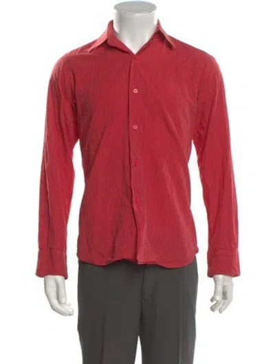 Pre-owned Agnès B. Striped Long Sleeve Dress Shirt In Red