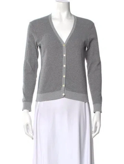 Pre-owned Agnès B. Striped V-neck Sweater In Gray