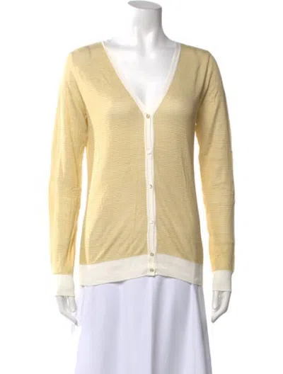 Pre-owned Agnès B. Striped V-neck Sweater In Yellow
