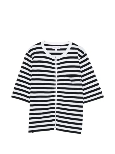 Agnès B. Striped Zip-up T-shirt In Multi