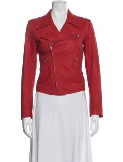 Pre-owned Agnès B. Suede Biker Jacket In Red