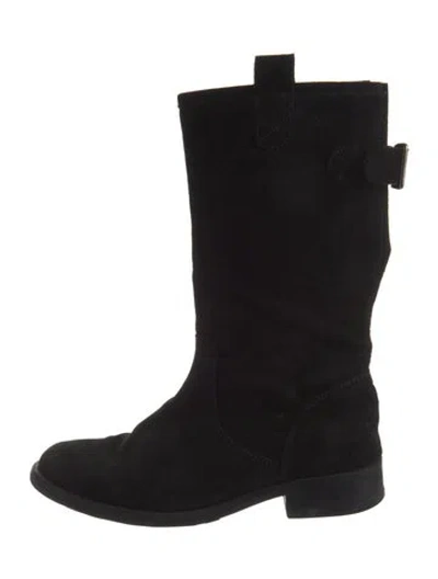 Pre-owned Agnès B. Suede Moto Boots In Black