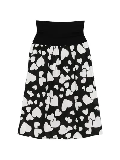 Agnès B. Tall Waistband Heart Print Skirt In Black