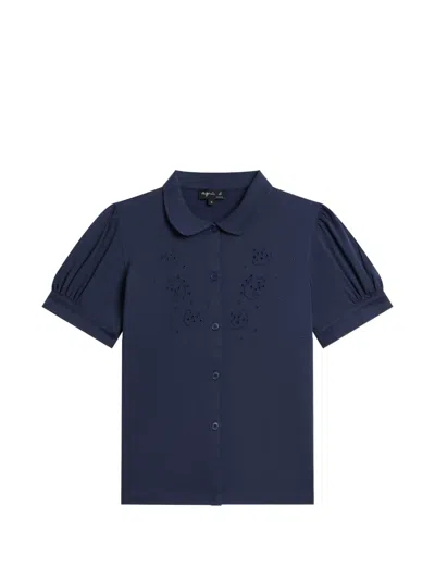 Agnès B. Tamarin Broderie-anglaise Puff-sleeve Blouse In Blue