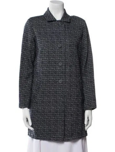 Pre-owned Agnès B. Tweed Pattern Coat In Blue