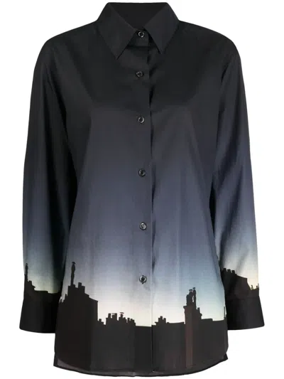 Agnès B. Twilight Screen-print Cotton Shirt In Multicolour