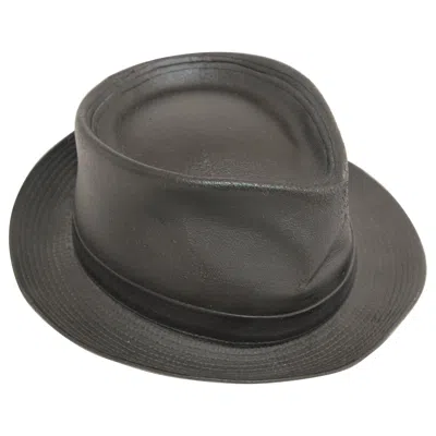 Pre-owned Agnès B. Agnes B. Vintage 1990s Black Lambskin Leather Fedora Hat, Size 56