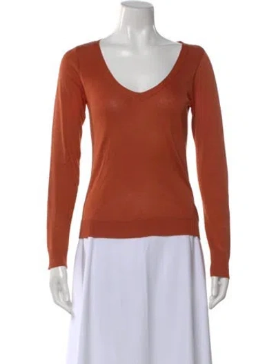 Pre-owned Agnès B. V-neck Long Sleeve Top In Orange