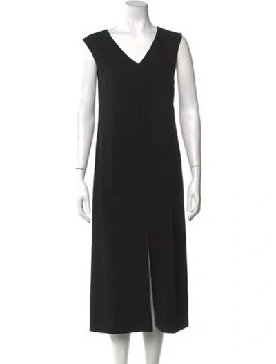 Pre-owned Agnès B. V-neck Midi Length Dress In Black