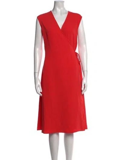 Pre-owned Agnès B. V-neck Midi Length Dress In Red
