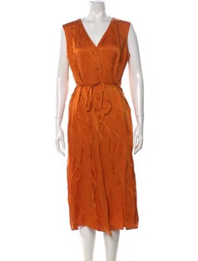 Pre-owned Agnès B. V-neck Midi Length Dress W/ Tags In Orange