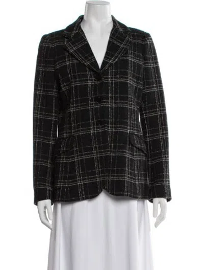 Pre-owned Agnès B. Wool Plaid Print Blazer In Black