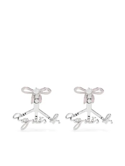 Agnès B. "wrapped In Love" Bow Front-back Earrings In Silver