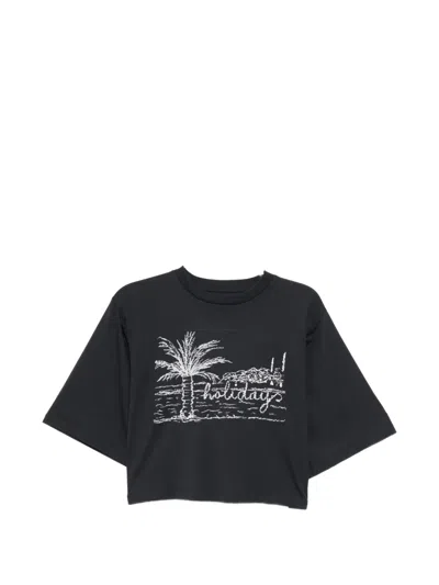 Agnès B. Yoko Cotton Cropped T-shirt In Black