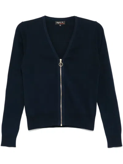 Agnès B. Zip Fastening Cardigan In Blue